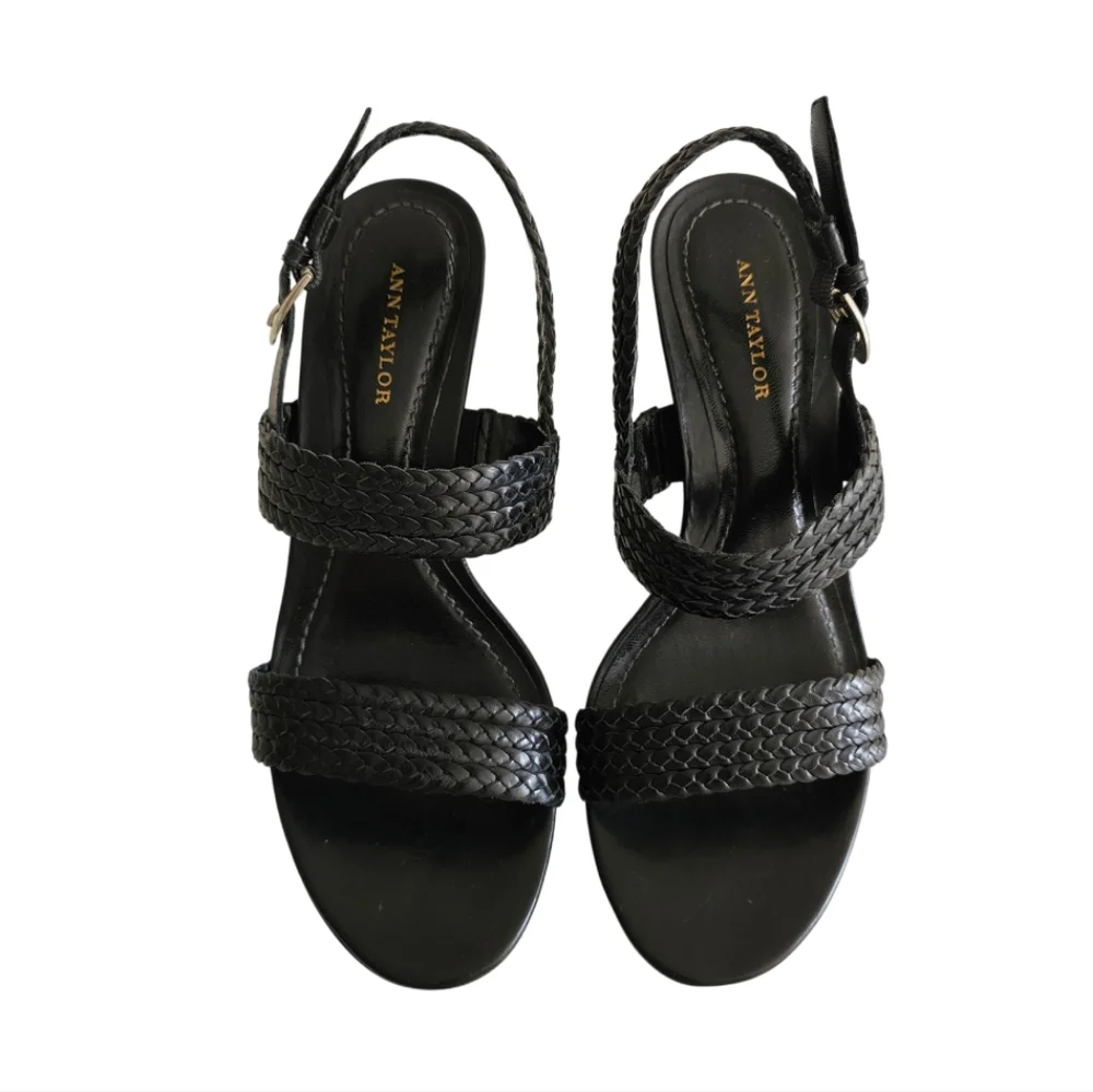 Ann Taylor Braided Leather Ankle Strap 3" Heeled Sandals | EUC | 7M | Black - Picture 5 of 16